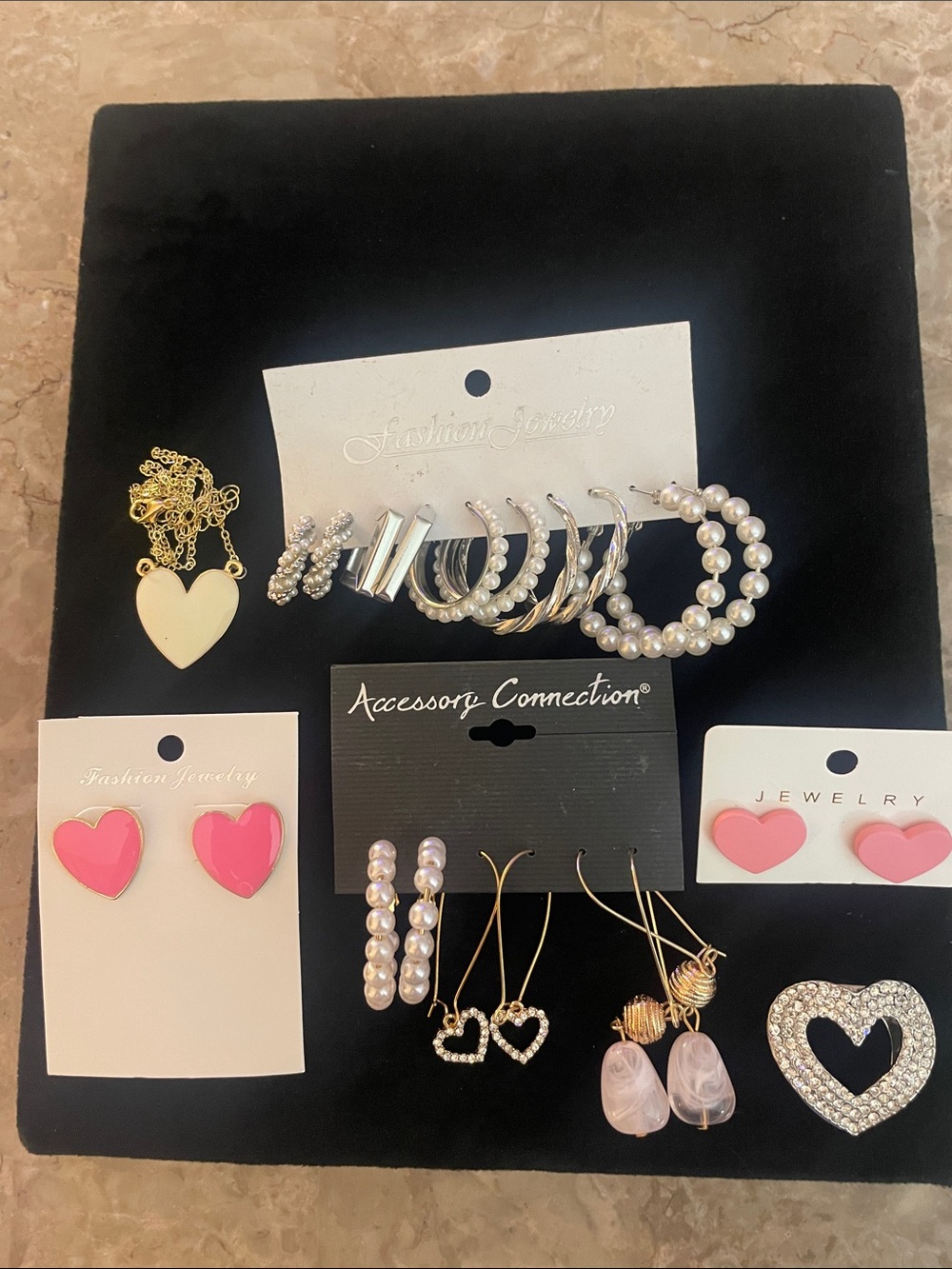 10 pair earrings, 1 scarf clip & 1 necklace ALL NEW!  Jewelry